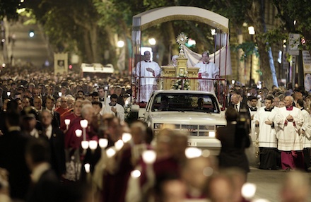 Pope Benedict leads the Corpus Christi procession in Rome (AP)