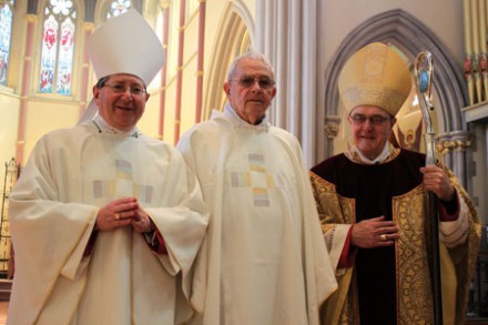 Mgr Robert Mercer with Mgr Keith Newton, left, and Auxiliary Bishop Alan Hopes of Westminster