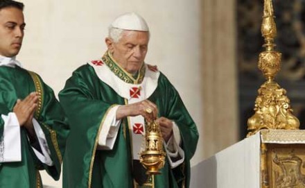 Pope Benedict XVI celebrated Mass to open the synod yesterday (Photo: CNS)