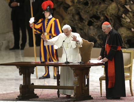 Benedict XVI greets Roman clergy this morning (AP)